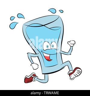Cartoon illustration of a running glass of water, vector illustration Stock Vector