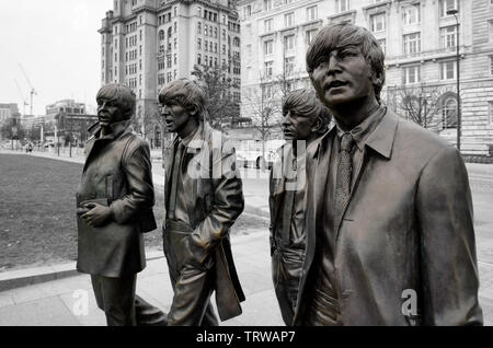 The Beatles statues, near the Liver building, Liverpool (2) Stock Photo