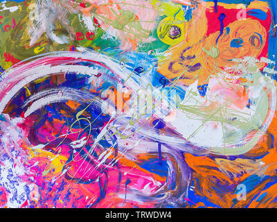 Picture, abstract painted canvas as multicolor background. Multicolor abstract background of varicoloured strokes of brush Stock Photo