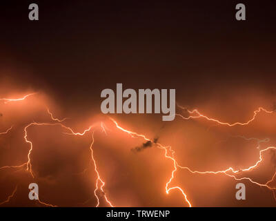 Lightning storm,  thunderstorm flash over the night sky. stormy weather Stock Photo