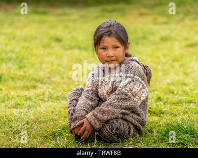 Cuzco, Peru - April 30, 2019. A Peruvian kid pose for photo at a local school Stock Photo