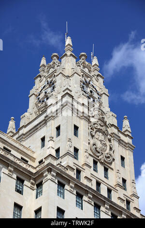 Spain, Madrid, Gran Via, Telefonica Building, historic architecture, Stock Photo