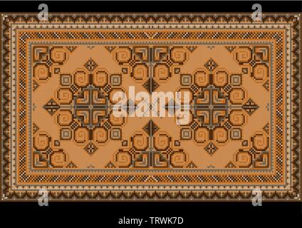 Variegated luxury vintage oriental carpet with brown,gray and yellow shades on black background Stock Vector