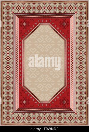 Vintage luxury oriental carpet in beige tones with patterns of red, gray, and burgundy color Stock Vector