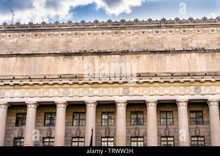 Main Entrance Herbert Hoover Building Commerce Department 14th Street Washington DC.  Building completed in 1932.  Commerce has multiple departments Stock Photo