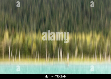 In-camera motion blur of Explorer Pond in the Chugach National Forest in Southcentral Alaska. Stock Photo