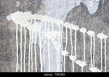 Detailed close up view on colorful peeling paint on aged and weathered concrete walls Stock Photo