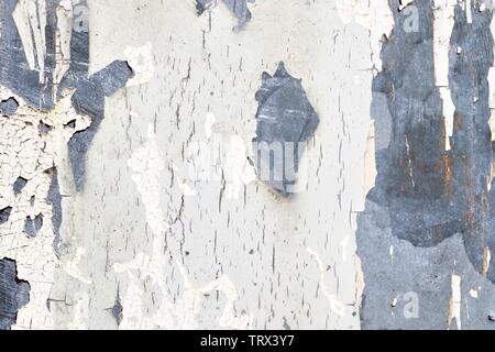 Detailed close up view on colorful peeling paint on aged and weathered concrete walls Stock Photo