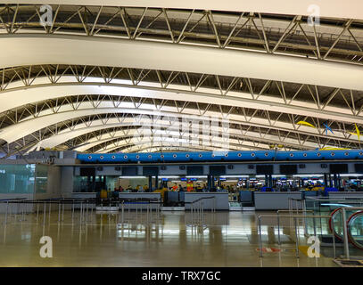 Osaka, Japan - Apr 19, 2019. Interior of Osaka Kansai Airport (KIX). The airport located on an artificial island in the middle of Osaka Bay. Stock Photo