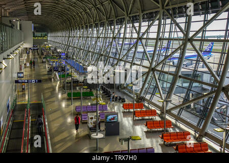 Osaka, Japan - Apr 19, 2019. Interior of Osaka Kansai Airport (KIX). The airport located on an artificial island in the middle of Osaka Bay. Stock Photo