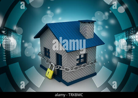 House locked in chain and padlock Stock Photo