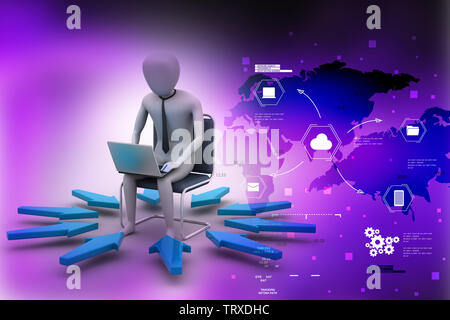 3d man working on laptop Stock Photo