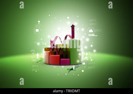 finance pie and bar chart graphs with growing arrow Stock Photo - Alamy