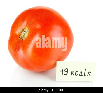 Calorie content of tomato isolated on white Stock Photo