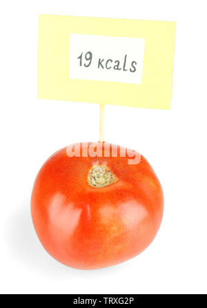 Calorie content of tomato isolated on white Stock Photo