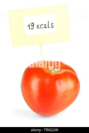 Calorie content of tomato isolated on white Stock Photo