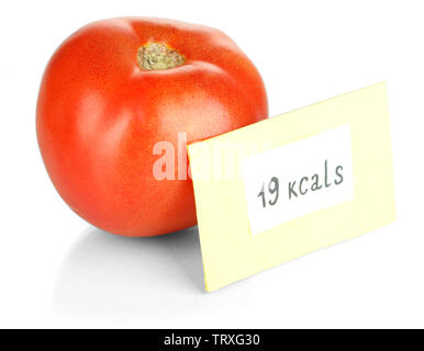 Calorie content of tomato isolated on white Stock Photo