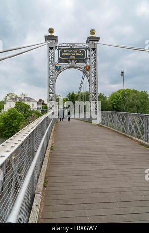 Queens Park suspention bridge opened in 1923, Chester England UK Stock Photo