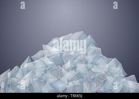 Transparent ice heap. Vector illustration. Dark background. Stock Vector