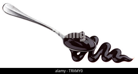 Sweet chocolate sauce in spoon isolated on white background Stock Photo