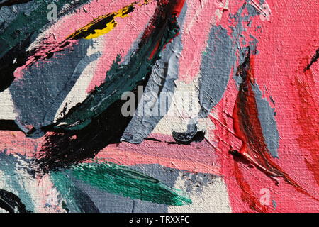 Spring Festival. Multicolored texture painting. Abstract art background. Acrylic on canvas. Rough brushstrokes of paint. Stock Photo
