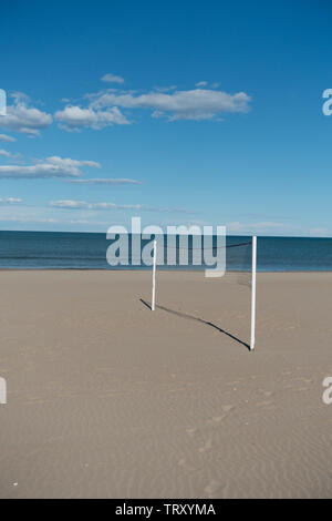 Sports net on a deserted beach in Peniscola, Northern Spain Stock Photo