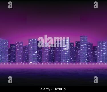 Bright night city landscape. Stock Vector