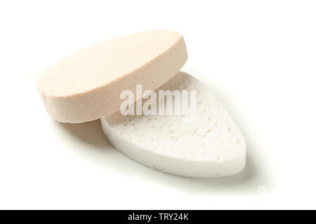 Bath sponges isolated on white background, closeup Stock Photo