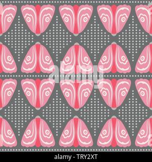 Seamless pink moth and dot repeat pattern background. A decorative geometric vector design. Stock Vector