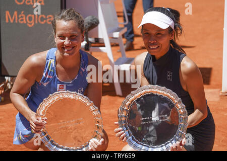 Su-Wei Hsieh taipei and partner Barbora Strycova of The Czech Republic sellers their ladies doubles final against Yifan Xu of China and Gabriela Darbowski of Canada during day eight of the Mutua Madrid Open at La Caja Magica on May 11, 2019 in Madrid, Spain. Featuring: Su-Wei Hsieh, Barbora Strycova Where: Madrid, Spain When: 11 May 2019 Credit: Oscar Gonzalez/WENN.com Stock Photo