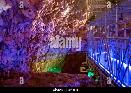 colourful archeological display inside the grotte du lazaret in Nice France Stock Photo