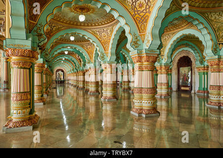 Audience hall, Public Durbar Hall, interior shot of Mysore Palace or ambavilas palace, Mysore, Hassan, Karnataka, India Stock Photo