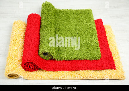 Many carpets of different colors close-up Stock Photo