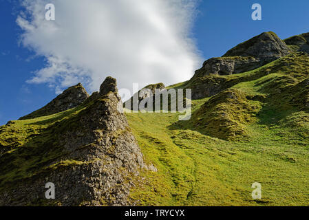 UK,Derbyshire,Peak District,Castleton,Limestone Pinnacles in Winnats Pass Stock Photo