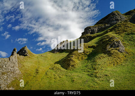 UK,Derbyshire,Peak District,Castleton,Limestone Pinnacles in Winnats Pass Stock Photo