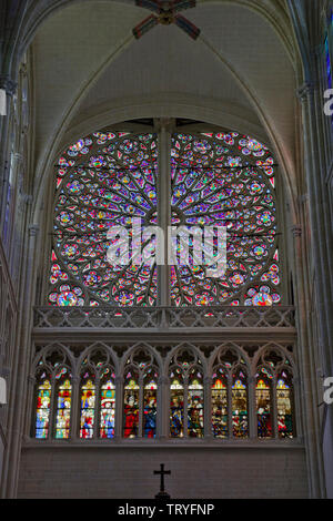 North transept rose window in Tours cathedral Stock Photo