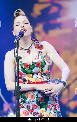 Imelda May performing at the Cornbury festival, Great Tew, Oxfordshire, UK. July 5, 2013 Stock Photo