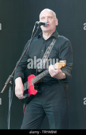 Wilko Johnson performing at the Cornbury festival, Great Tew, Oxfordshire, UK. July 7, 2013 Stock Photo