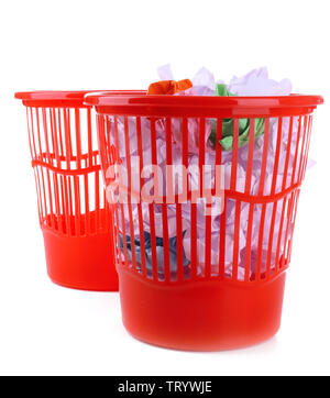 Two red garbage bins, isolated on white Stock Photo