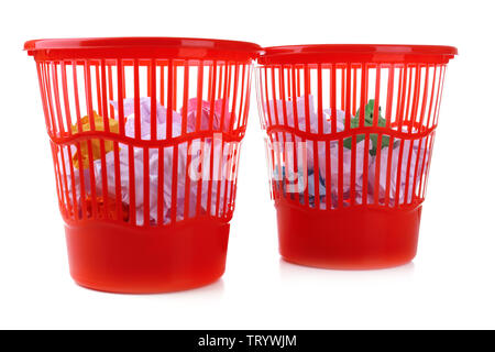 Two red garbage bins, isolated on white Stock Photo