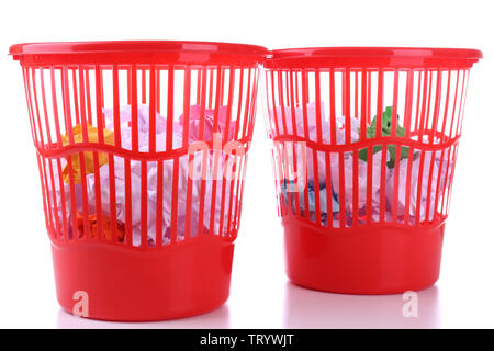 Two red garbage bins, isolated on white Stock Photo