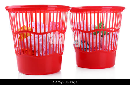 Two red garbage bins, isolated on white Stock Photo