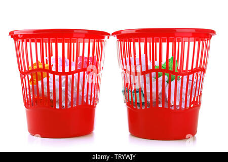 Two red garbage bins, isolated on white Stock Photo