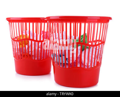 Two red garbage bins, isolated on white Stock Photo