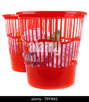 Two red garbage bins, isolated on white Stock Photo