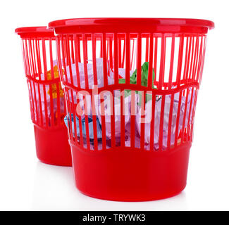 Two red garbage bins, isolated on white Stock Photo