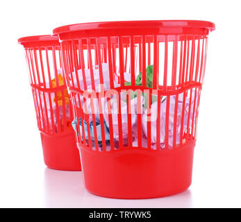 Two red garbage bins, isolated on white Stock Photo