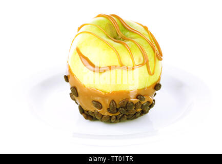 Homemade taffy apple, isolated on white Stock Photo
