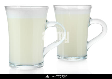 Cups of eggnog isolated on white Stock Photo