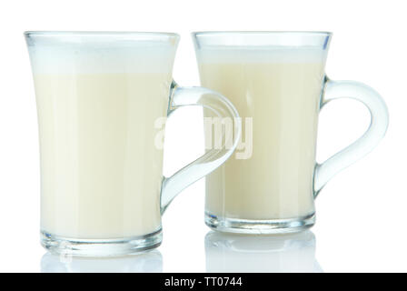 Cups of eggnog isolated on white Stock Photo